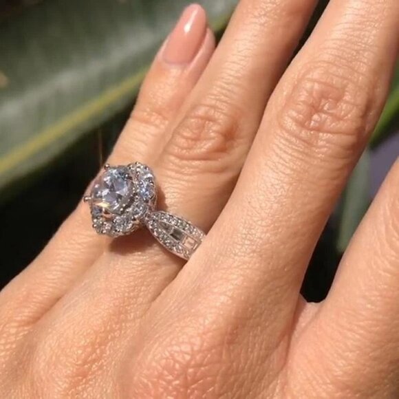▶Super Large Flower Zircon Wedding Silver Plated Dainty Ring for Woman, L154